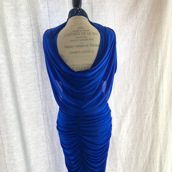 Vintage Sequin Neckline Ruched Shoulder Padded Midi Dress - Picture 9 of 15